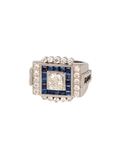 18k Art Deco Style White Gold Diamond and Sapphire Square Cluster Ring