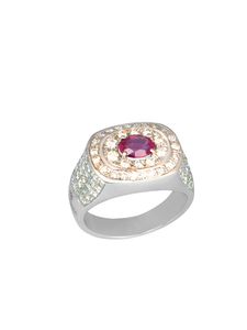 18K White Gold Diamond with Ruby Ring