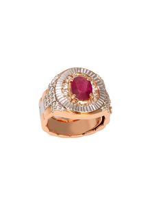 18K White & Rose Gold Diamond with Ruby Gents Ring