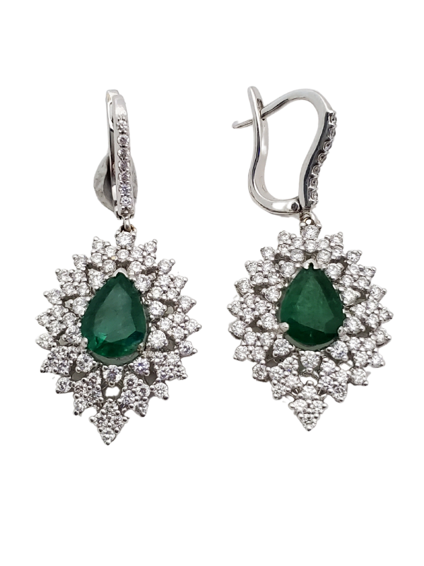 Diamond and Pear shaped Emerald Earring