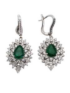 Diamond and Pear shaped Emerald Earring