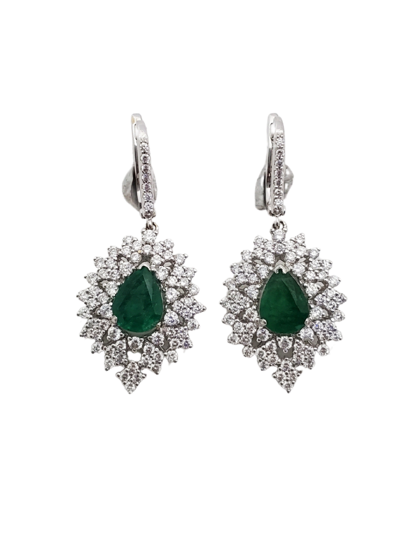 Diamond and Pear shaped Emerald Earring