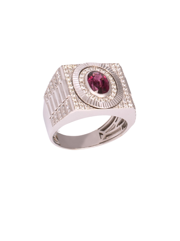 18K White Gold Diamond with Ruby Gents Ring