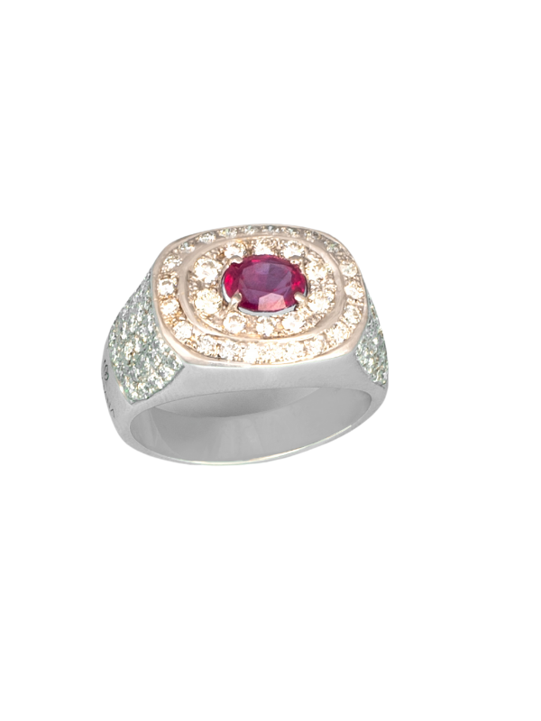 18K White Gold Diamond with Ruby Ring