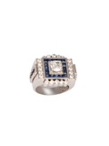 18k Art Deco Style White Gold Diamond and Sapphire Square Cluster Ring