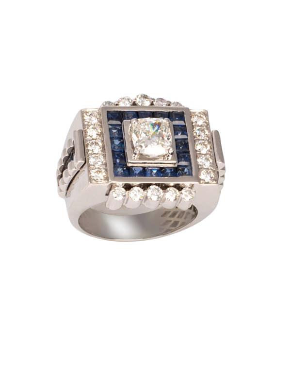 18K White Gold Sapphire Diamond Ring