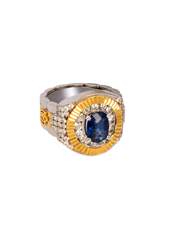 Two-Tone Gold Sapphire and Diamond Gents Ring