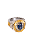Two-Tone Gold Sapphire and Diamond Gents Ring