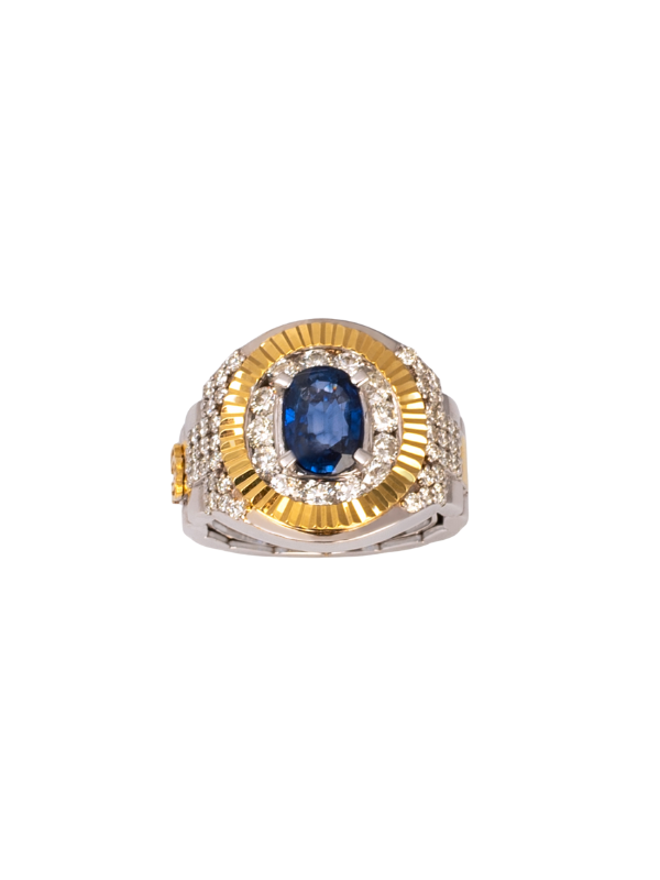 Two-Tone Gold Sapphire and Diamond Gents Ring