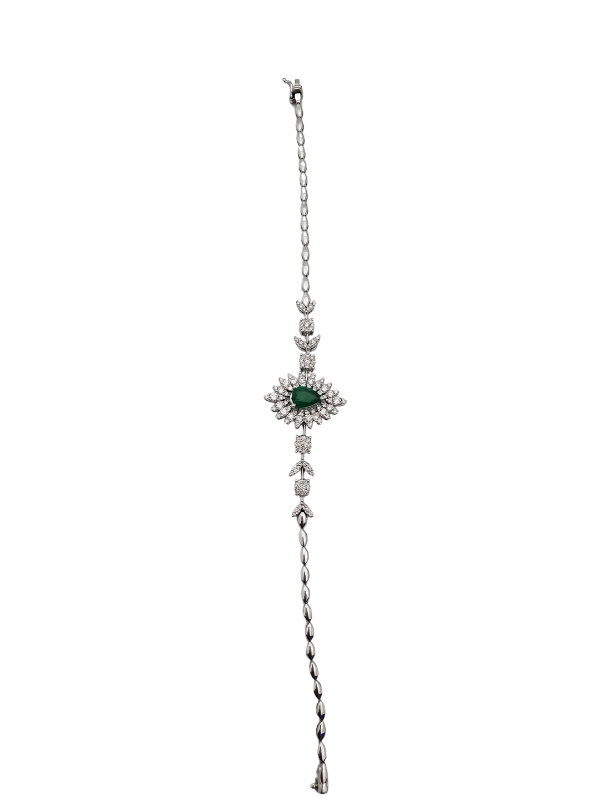 18K White Gold Diamond with Emerald Bracelet