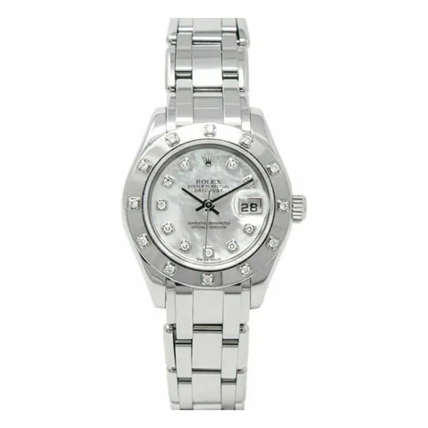 Rolex Pearlmaster 80319 White Gold 29Mm Mother Of Pear Dial12 Diamond Bezel Ladies Watch