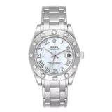 Rolex Pearlmaster 81319 Midsize Mother Of Pearl Roman 34Mm White Gold Diamond Ladies Watch