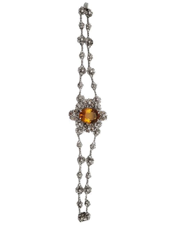 18K White Gold Diamond with Citrine Bracelet