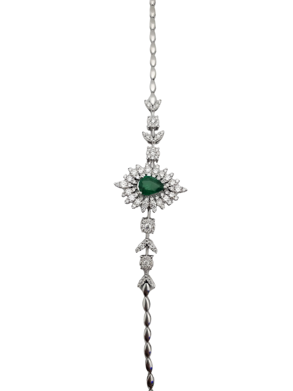 18K White Gold Diamond with Emerald Bracelet