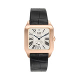 Cartier Santos Dumont W2020067 Rose Gold Silver Dial Black Strap