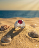 White Gold Ruby and Diamond Swirl gents Ring