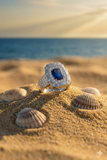 18K White Gold Diamond with Blue Sapphire