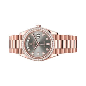 Rolex Day-Date 36 President 128345RBR Diamond Bezel Gray Dial