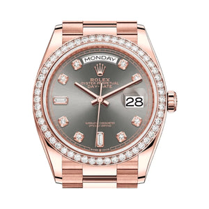 Rolex Day-Date 36 President 128345RBR Diamond Bezel Gray Dial