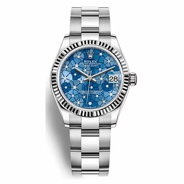 Rolex Datejust M278274-0035 Azflomdj Azzurro Blue Floral Motif Diamond-Set 31Mm Stainless Steel Ladies’ Watch