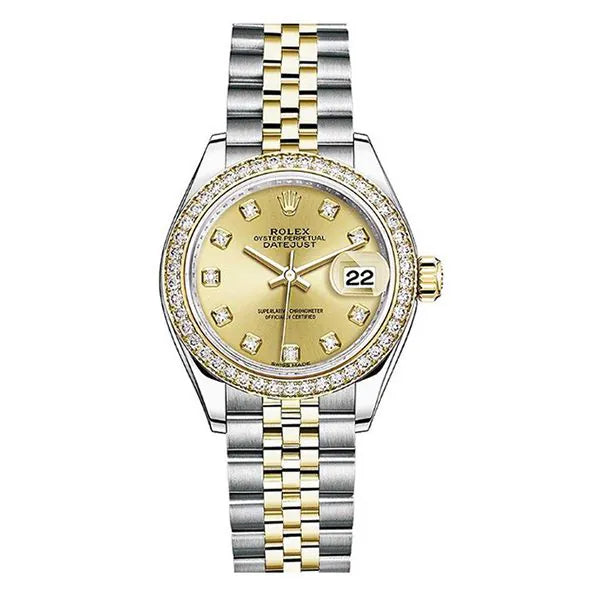 Rolex Datejust 279383Rbr Chdj 28Mm Yellow Gold And Stainless Steel Champagne Dial Diamond-Set Bezel Ladies’ Watch