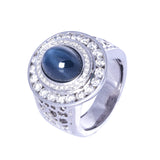 Platinum Gents ring with diamond and center cabochon Sapphire stone.