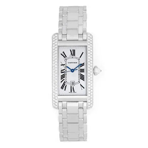 Cartier Tank Americaine 18K White Gold Factory Diamond Bezel Ladies Watch