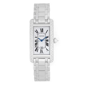 Cartier Tank Americaine 18K White Gold Factory Diamond Bezel Ladies Watch