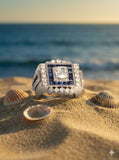 18K White Gold Diamond and Sapphire Gents Ring