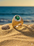 18K White & Yellow Gold Diamond with Emerald Ring