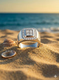 White Gold Diamond Cluster Gents Ring