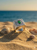 White Gold Emerald and Diamond Statement Ring