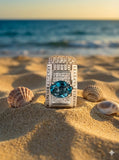 18k White Gold Diamond and Blue Topaz Gents Ring