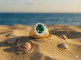 18k Yellow Gold Emerald and Diamond Gents Ring