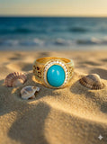 18K Yellow Gold Diamond with turquoise Gents Ring