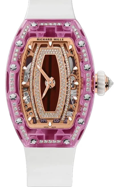 Richard Mille Rm 07-02 Pink Lady Sapphire Smokey Mother Of Pearl With Diamond-set Dial Red Gold White Rubber Straps Ladies Watch